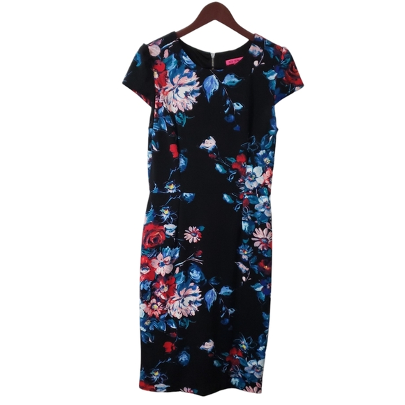 Betsey Johnson Dresses & Skirts - Betsey Johnson Dark Floral Midi Sheath Dress Black Sz 12 Whimsigoth